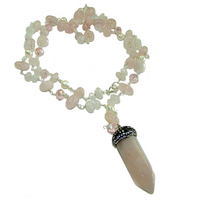 28 inches long Graceful Rose Quartz 14K Rose Gold over .925 Sterling Silver handcrafted necklace