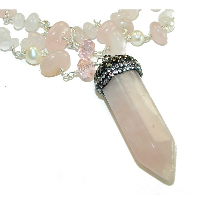 28 inches long Graceful Rose Quartz 14K Rose Gold over .925 Sterling Silver handcrafted necklace