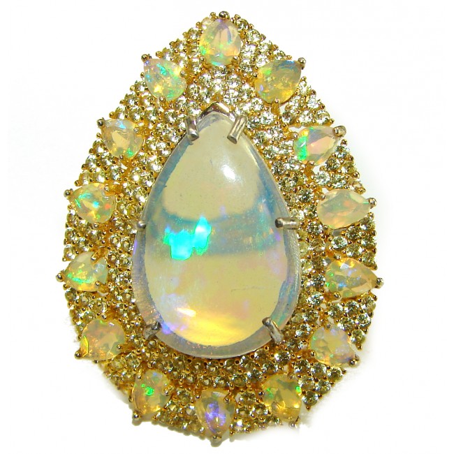 Golden Galaxy 17.5 carat Ethiopian Opal .925 Sterling Silver handmade Ring size 8 1/2