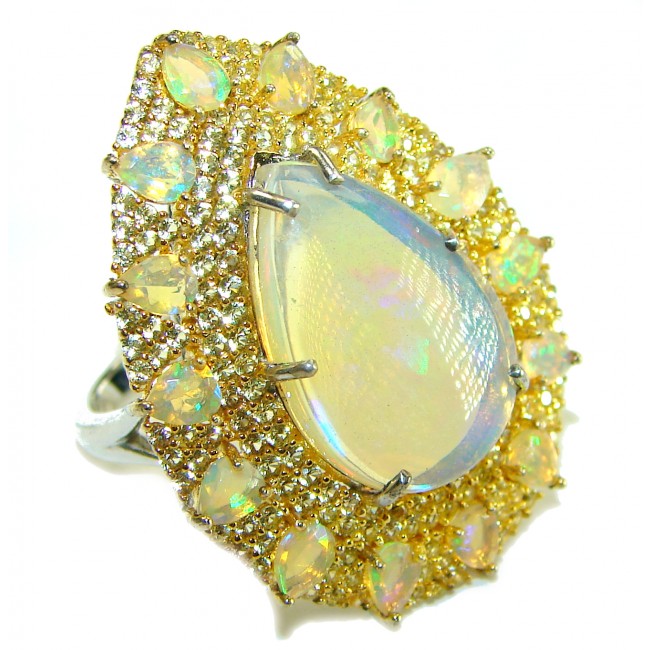 Golden Galaxy 17.5 carat Ethiopian Opal .925 Sterling Silver handmade Ring size 8 1/2