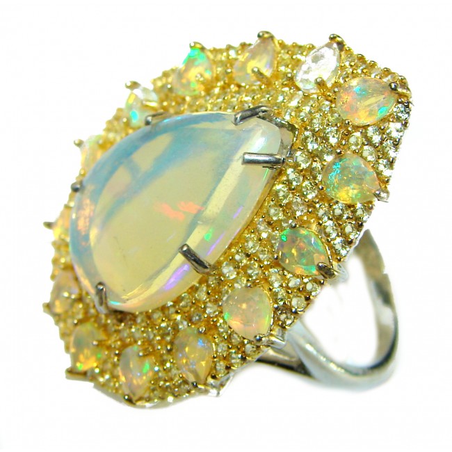 Golden Galaxy 17.5 carat Ethiopian Opal .925 Sterling Silver handmade Ring size 8 1/2