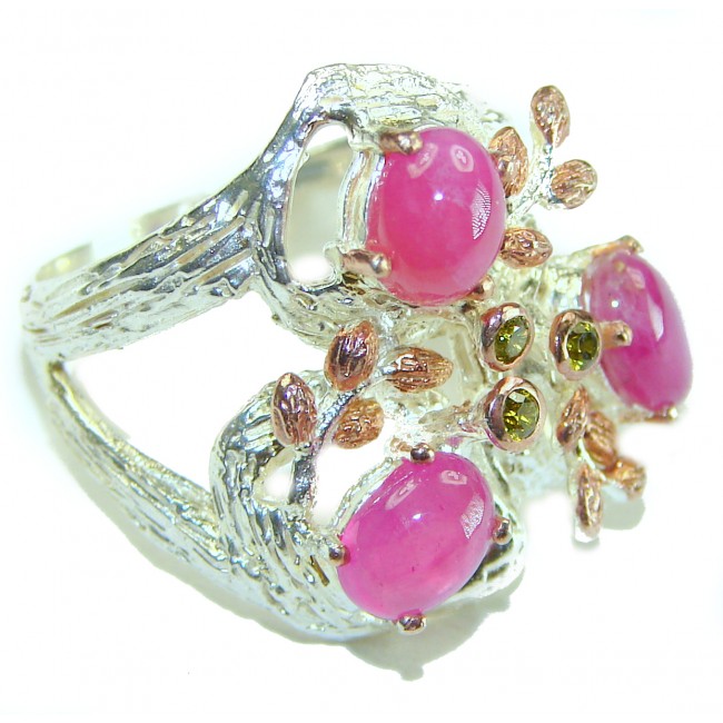 Isabella - Beauty of Nature natural 8.5 carat Ruby 18K Gold over .925 Sterling Silver handmade Statement Ring size 8 1/4