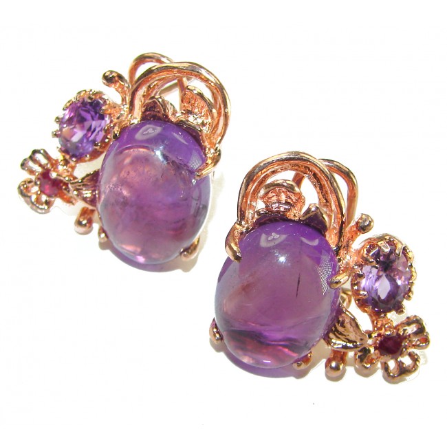 Deep Purple Beauty authentic 10.5 carat Amethyst 14K Rose Gold over .925 Sterling Silver handcrafted earrings