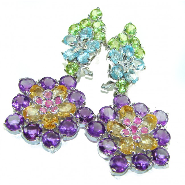 Blooming Garden - Authentic 55.5 carat Multigem .925 Sterling Silver handcrafted earrings