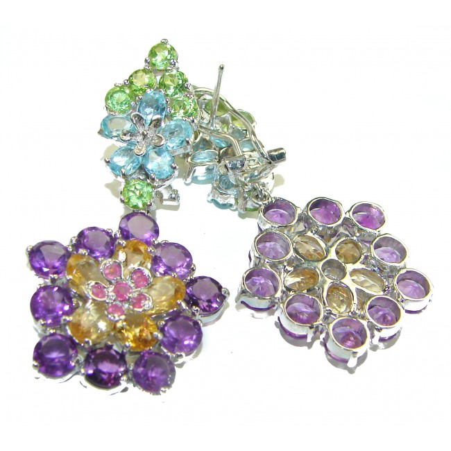 Blooming Garden - Authentic 55.5 carat Multigem .925 Sterling Silver handcrafted earrings