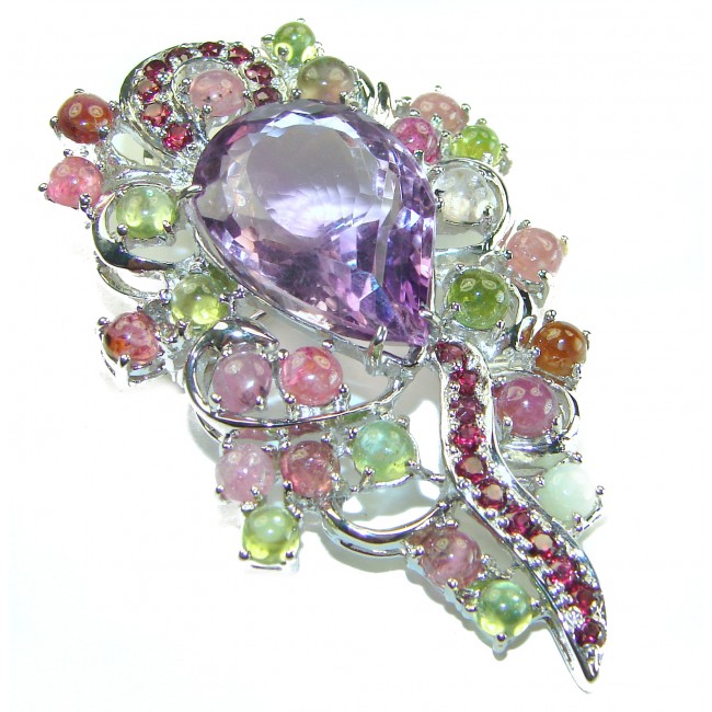 Mademoiselle - Vintage Design 18.5 CARAT Amethyst Braziian Tourmaline .925 Sterling Silver handcrafted Pendant & Brooch