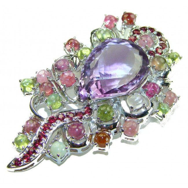 Mademoiselle - Vintage Design 18.5 CARAT Amethyst Braziian Tourmaline .925 Sterling Silver handcrafted Pendant & Brooch