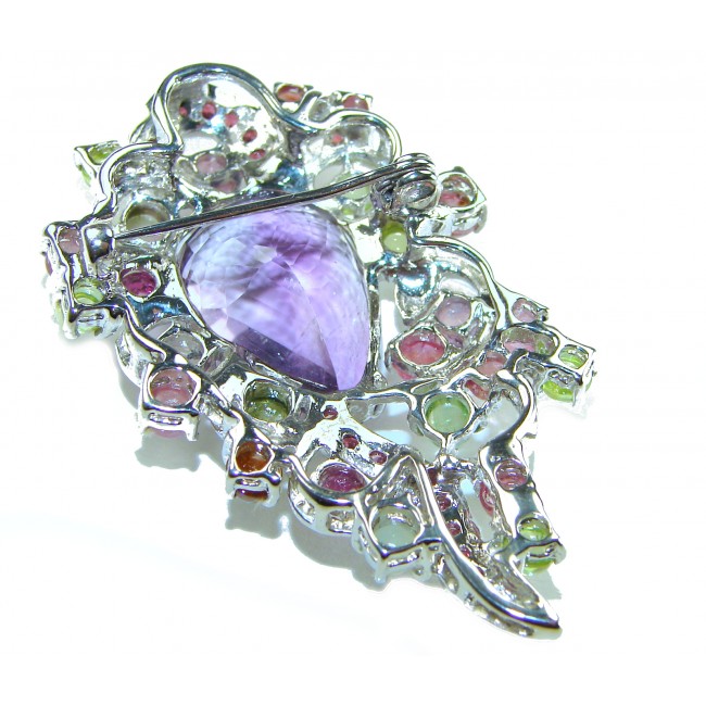 Mademoiselle - Vintage Design 18.5 CARAT Amethyst Braziian Tourmaline .925 Sterling Silver handcrafted Pendant & Brooch