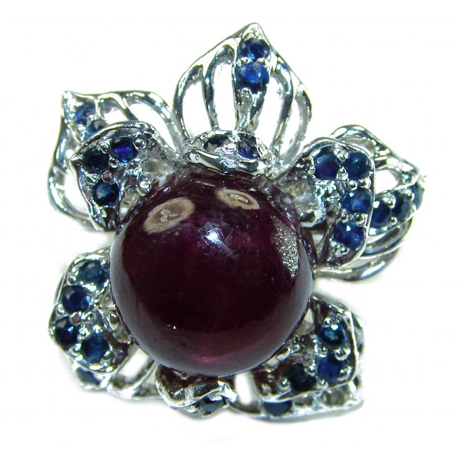 Large Magic Flower Authentic Star Ruby Sapphire .925 Sterling Silver handcrafted ring size 8