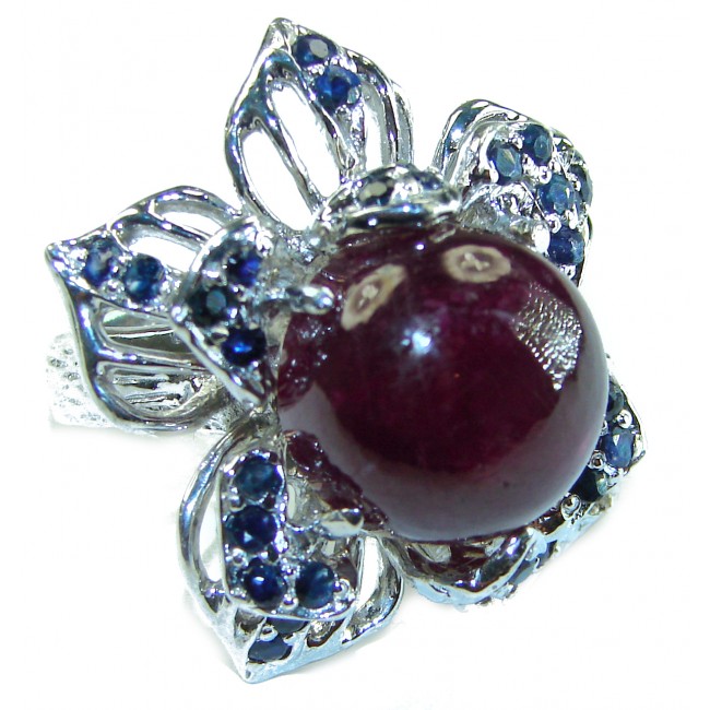 Large Magic Flower Authentic Star Ruby Sapphire .925 Sterling Silver handcrafted ring size 8