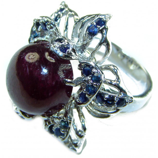 Large Magic Flower Authentic Star Ruby Sapphire .925 Sterling Silver handcrafted ring size 8