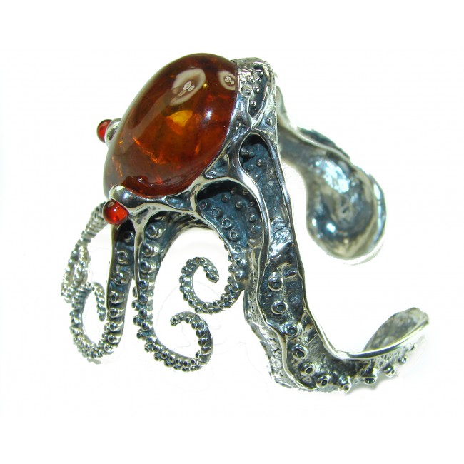 Huge Octopus 75.5 grams Genuine Baltic Amber .925 Sterling Silver handcrafted Bracelet / Cuff