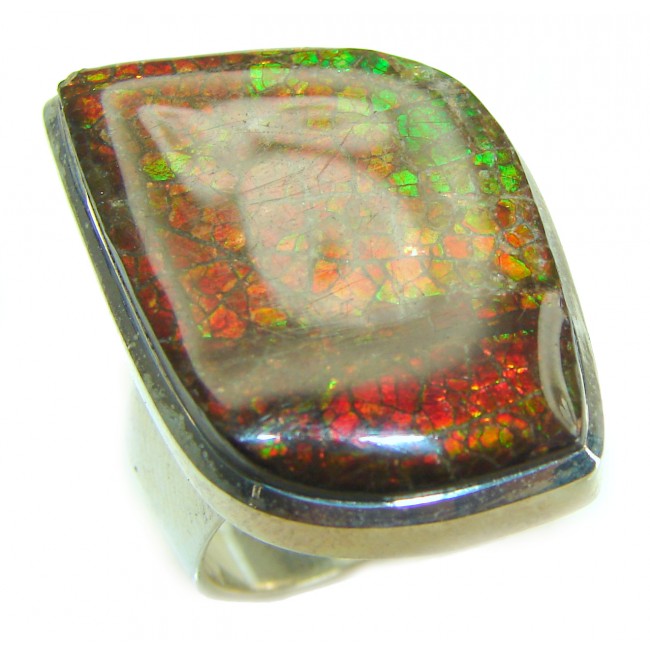 Outstanding Genuine Canadian Ammolite .925 Sterling Silver handmade ring size 9 1/4