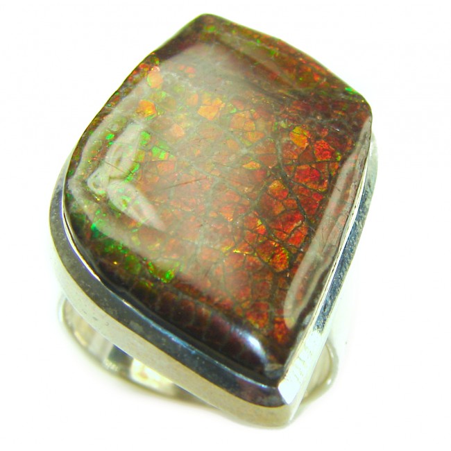 Outstanding Genuine Canadian Ammolite .925 Sterling Silver handmade ring size 9 1/4