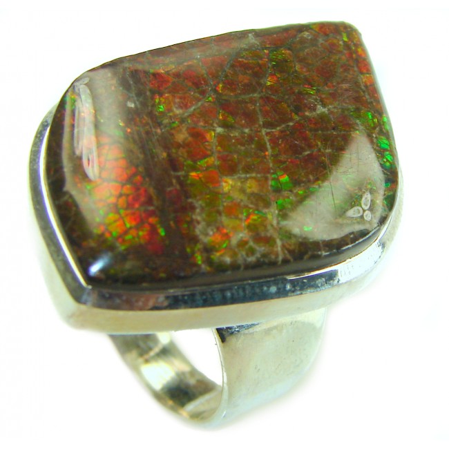 Outstanding Genuine Canadian Ammolite .925 Sterling Silver handmade ring size 9 1/4