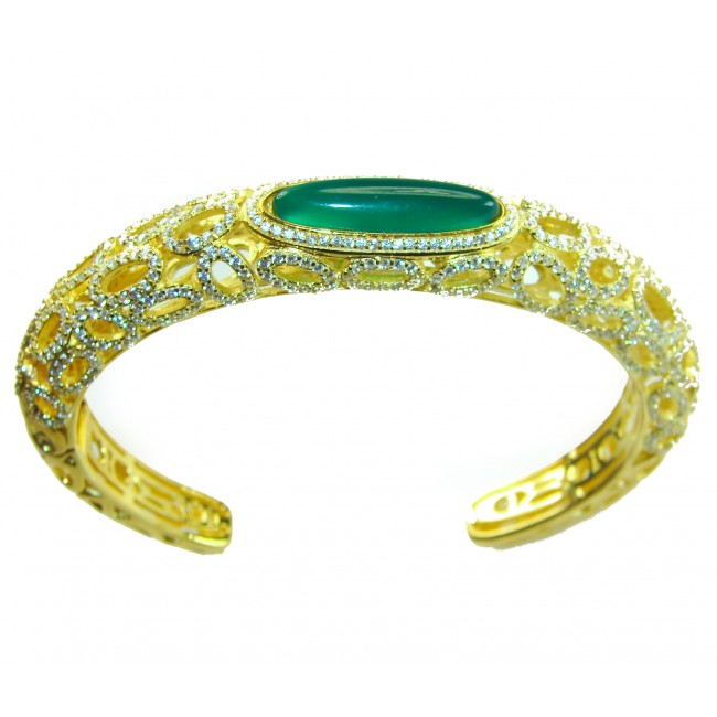 Luxurious Genuine 11.5 carat Jade White Sapphire 14K Gold over .925 Sterling Silver handmade Bracelet