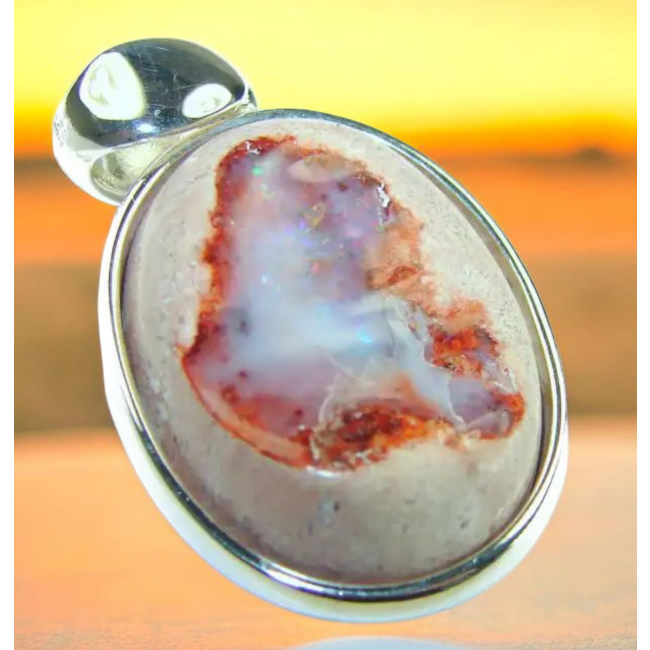 Natural 21.2 carat Mexican Fire Opal .925 Sterling Silver handmade Pendant