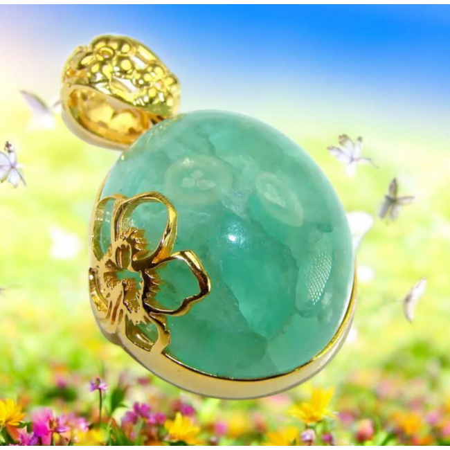 Luxurious 22.6 carat Brazilian Apatite 14K Gold over .925 Sterling Silver handmade Pendant