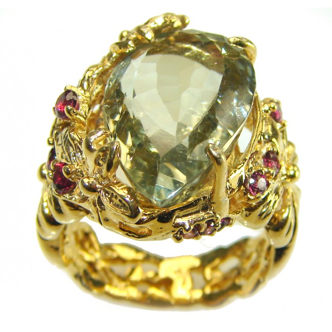 Green Royalty authentic 10.5 carat Green Amethyst 14K Gold over .925 Sterling Silver handcrafted Ring s. 8