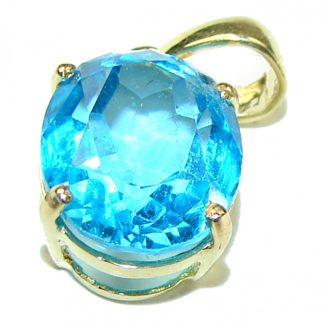 Precious REAL 14K yellow Gold genuine 4.87 carat Swiss Blue Topaz Pendant