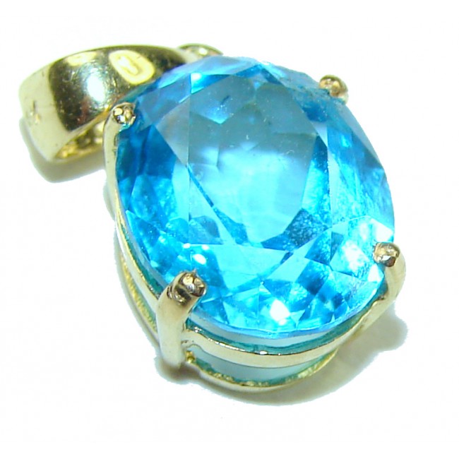 Precious REAL 14K yellow Gold genuine 4.87 carat Swiss Blue Topaz Pendant