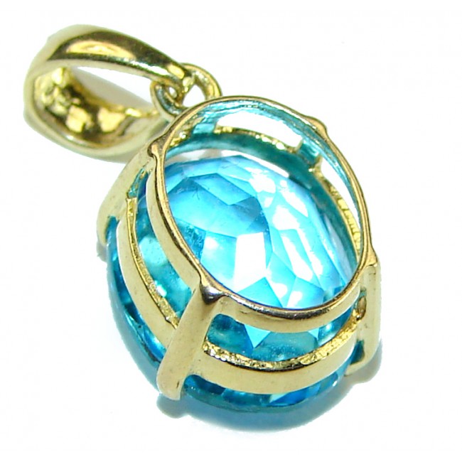 Precious REAL 14K yellow Gold genuine 4.87 carat Swiss Blue Topaz Pendant