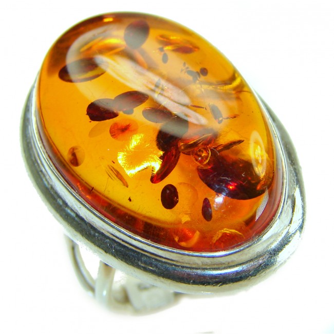 Beauty of the Sea Giant natural Baltic Amber .925 Sterling Silver handcrafted ring; s. 7 adjustable