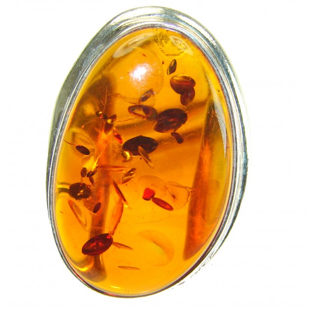 Beauty of the Sea Giant natural Baltic Amber .925 Sterling Silver handcrafted ring; s. 7 adjustable