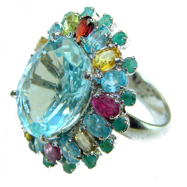 Green Ivy Natural 15.6 carat oval cut Green Topaz Sapphire .925 Sterling Silver ring size 7