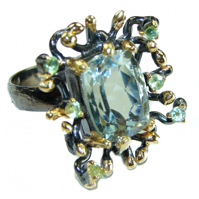 Green Royalty authentic 10.5 carat Green Amethyst black rhodium over .925 Sterling Silver handcrafted Ring s. 9