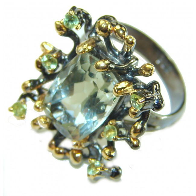 Green Royalty authentic 10.5 carat Green Amethyst black rhodium over .925 Sterling Silver handcrafted Ring s. 9