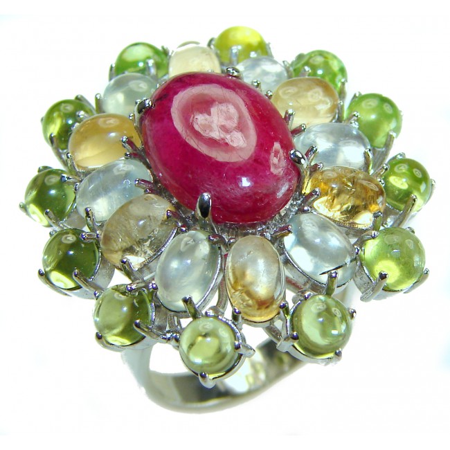 Large Magic Flower Authentic 6.5 carat Ruby .925 Sterling Silver handcrafted ring size 7 3/4