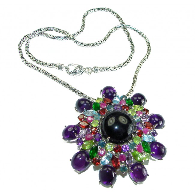 Lavender Fields 31.5 carat Amethyst .925 Sterling Silver handcrafted Statement necklace - brooch - pendant