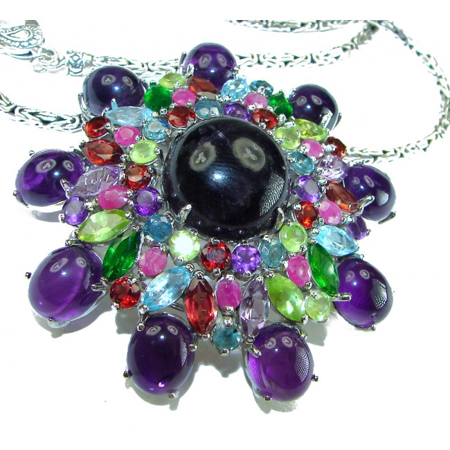 Lavender Fields 31.5 carat Amethyst .925 Sterling Silver handcrafted Statement necklace - brooch - pendant