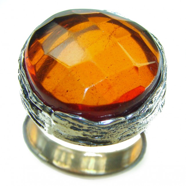 Beauty of the Sea faceted natural Baltic Amber .925 Sterling Silver handcrafted ring; s. 7 adjustable