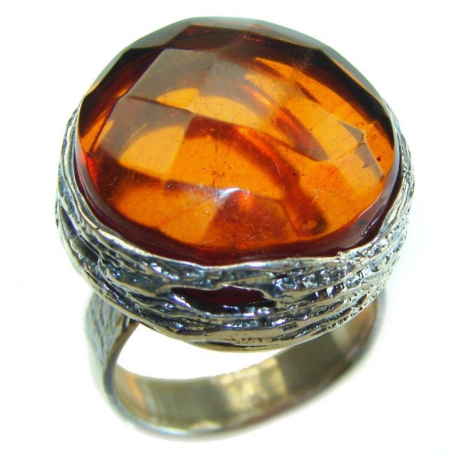 Beauty of the Sea faceted natural Baltic Amber .925 Sterling Silver handcrafted ring; s. 7 adjustable