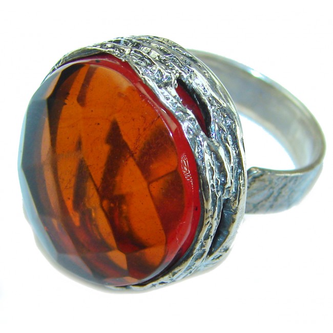 Beauty of the Sea faceted natural Baltic Amber .925 Sterling Silver handcrafted ring; s. 7 adjustable