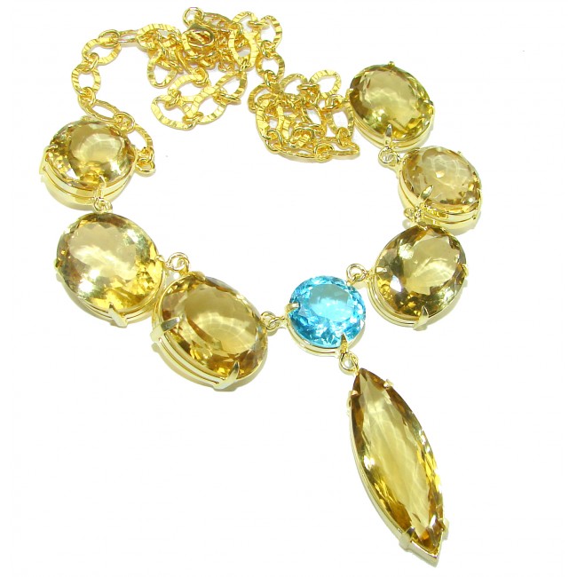 Luxurious Style Natural 185.5 carat Citrine 18K Gold over .925 Sterling Silver handcrafted LARGE Statement necklace