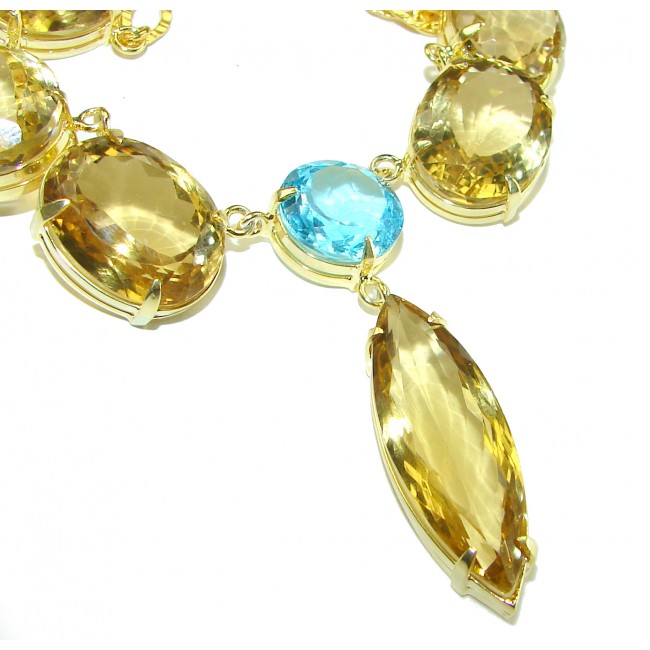 Luxurious Style Natural 185.5 carat Citrine 18K Gold over .925 Sterling Silver handcrafted LARGE Statement necklace