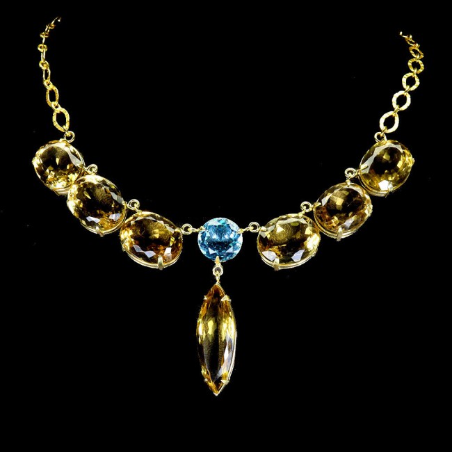 Luxurious Style Natural 185.5 carat Citrine 18K Gold over .925 Sterling Silver handcrafted LARGE Statement necklace