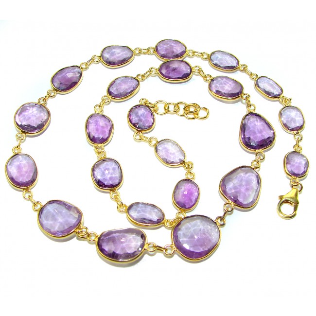 Purple Rose authentic 55.8 carat authentic Amethyst 14K Gold over .925 Sterling Silver handcrafted Station necklace