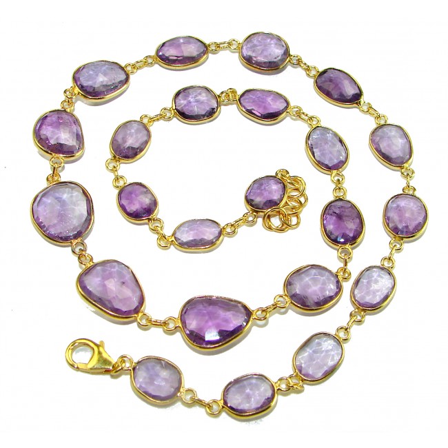 Purple Rose authentic 55.8 carat authentic Amethyst 14K Gold over .925 Sterling Silver handcrafted Station necklace