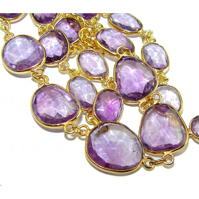 Purple Rose authentic 55.8 carat authentic Amethyst 14K Gold over .925 Sterling Silver handcrafted Station necklace