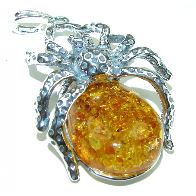 Masterpiece Golden Spider 24.2 grams Natural Baltic Amber .925 Sterling Silver handmade Pendant