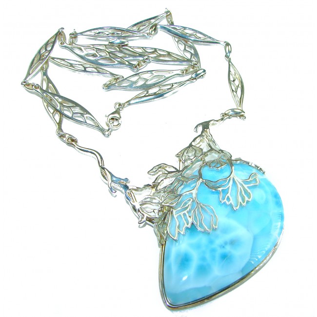 Glorious - THE Best quality authentic 40.5 carat Larimar .925 Sterling Silver handmade necklace