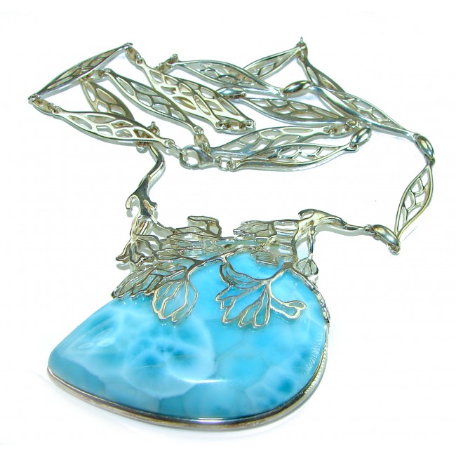 Glorious - THE Best quality authentic 40.5 carat Larimar .925 Sterling Silver handmade necklace