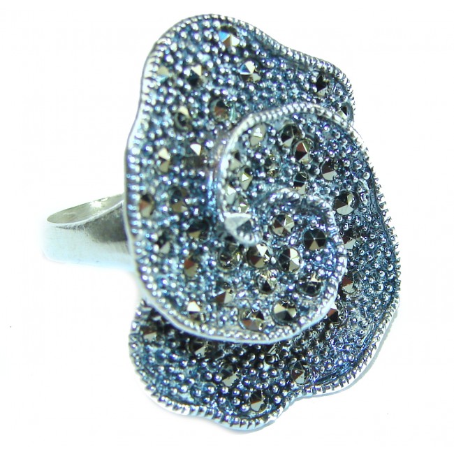 Black Rose Marcasite .925 Sterling Silver brilliantly handcrafted ring s. 7 1/4