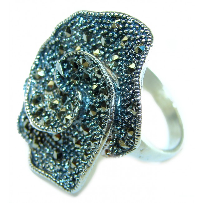 Black Rose Marcasite .925 Sterling Silver brilliantly handcrafted ring s. 7 1/4