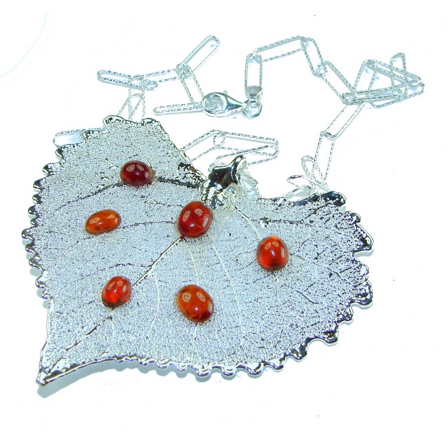 Beautiful Nature 5.2 carat Garnet Real Leaf dipped in Real .925 Sterling silver handcrafted necklace