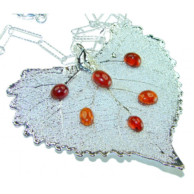 Beautiful Nature 5.2 carat Garnet Real Leaf dipped in Real .925 Sterling silver handcrafted necklace